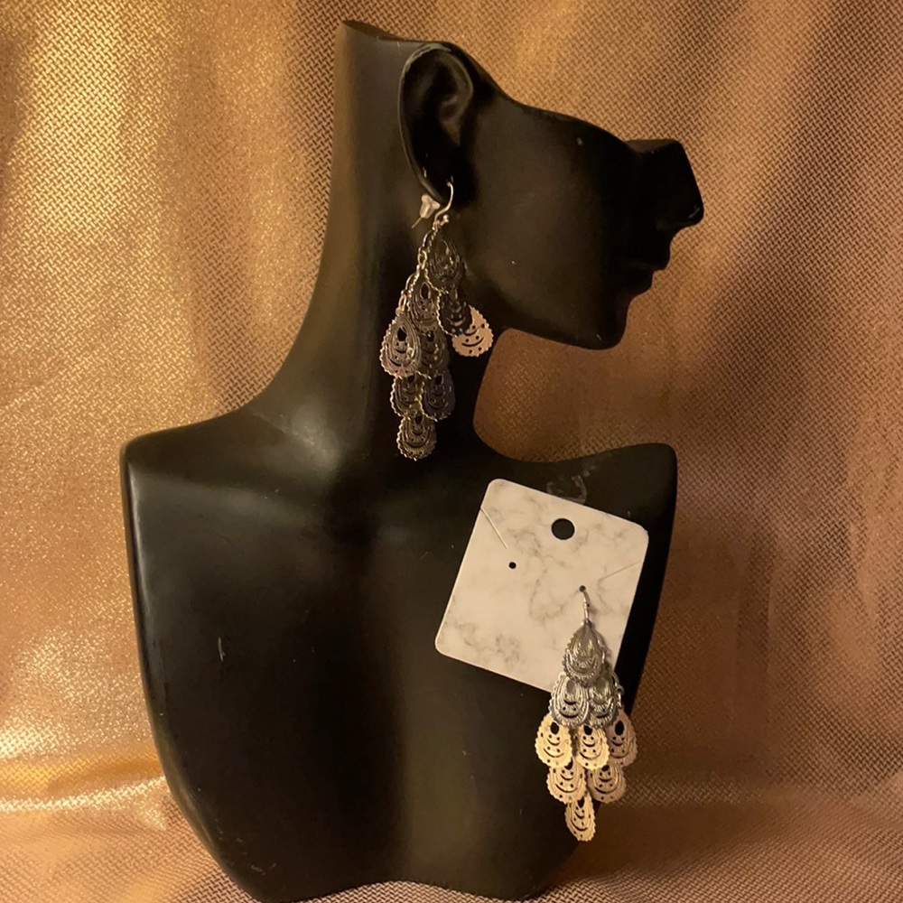 Silver colored dangle earrings with fish hooks